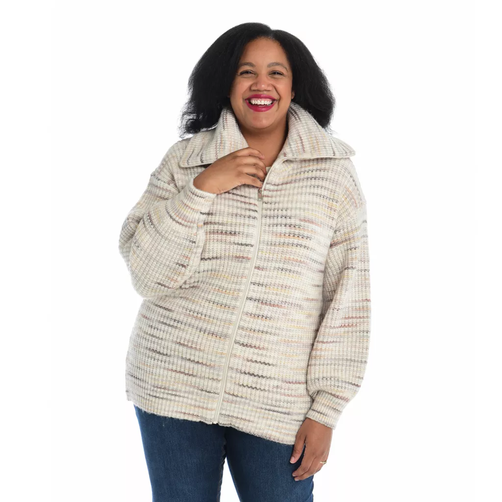 Space DyedShaker Stitch ZipFront Cardigan - Image 5