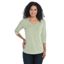 Eyelet SleeveV-Neck Tee