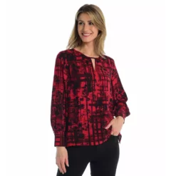 Printed CuffSleeve KeyholeNeck Blouse
